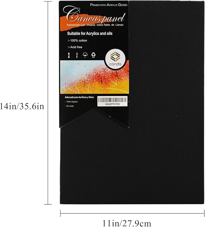 CONDA Black Canvases for Painting 11x14 inch, Pack of 14,100% Cotton Acid-Free, Canvas Panels, 8 oz Gesso-Primed, Art Boards for Oil & Acrylic Painting
