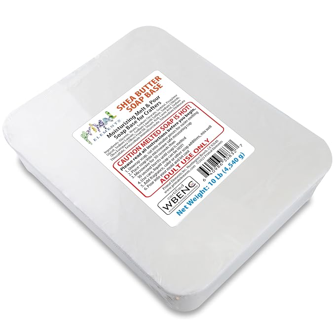 Primal Elements Shea Butter Soap Base - Moisturizing Melt and Pour Glycerin Soap Base for Crafting and Soap Making, Easy to Cut - 10 Pound