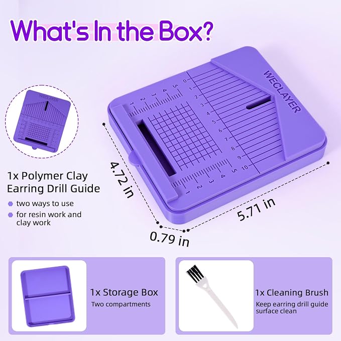 Polymer Clay Earring Drill Hole Guide,Jewellery Assembly Station with Brush and Two Tray for Holding Earring,Jewellery Pieces and Findings,Clay Tools and Accessories,Clay Jewelry Making Supplies