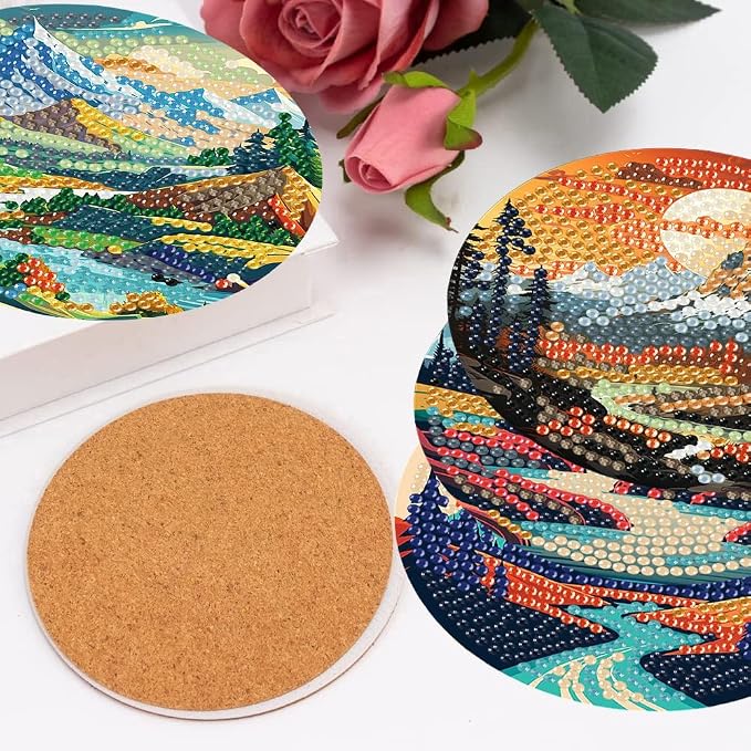8 Pcs Diamond Art Coasters Kits, Landscape Diamond Painting Coasters Kits