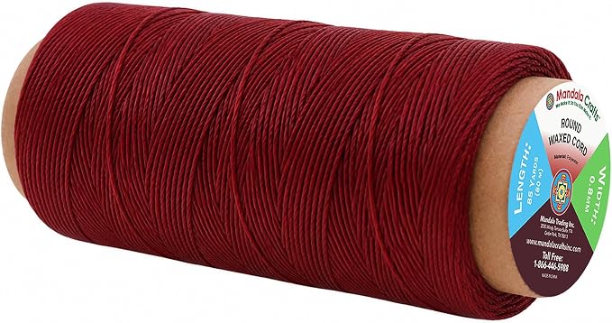 Mandala Crafts 80M 0.8mm Dark Red Round Waxed Thread for Leather Sewing