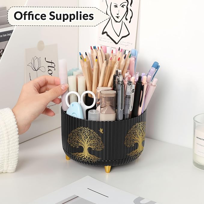 SKYDUE 360 Degree Rotating Pen Holder for Desk with 5 Slots,Tree of Life | Pen Organizer with 5 Slots, Office Supplies, Desk Organizer, Art Supply Pencil Cup for Office, School, Home