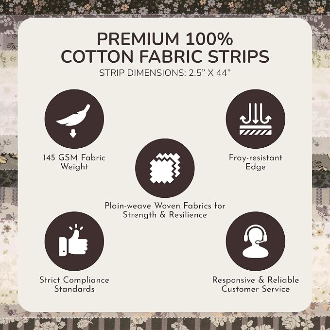 Tinyspool & Co.'s Twirlie Roll 40 Precut Quilting Fabric Strips for Quilting Supplies, Crafting, and Sewing, Soft Cotton Strip for Blanket, Rug, Upholstery, Home Decor, and Purse Making, Star Dune