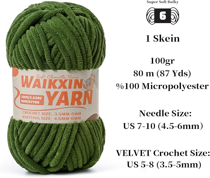 （2 Pine Green） 2 Pack Super Soft Fuzzy Chenille Chunky Yarn for Crocheting, 200g (175yds) Fluffy Velvet Yarn for Hand Knitting Baby Blankets Weaving Craft
