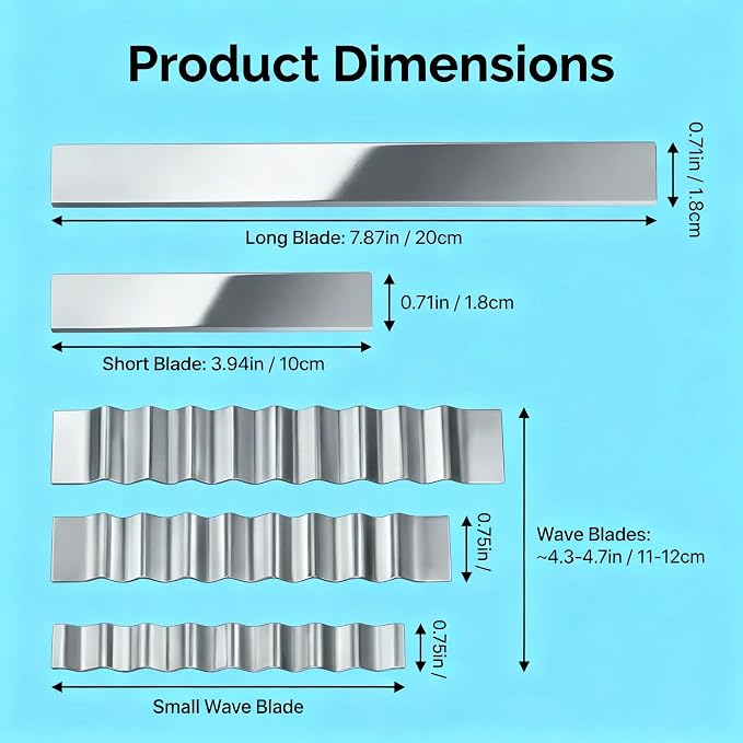 Polymer Clay Cutters - Premium Stainless Steel Clay Cutting Tools Set with 2 Straight Tissue Blades for Polymer Clay, 3 Curved Wave Blades, Professional Clay Slicing Tool Kit -Protect Fingers
