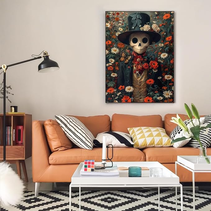 Diamond Art Kits for Adults, Flowers Skull Diamond Painting for Beginners | 12x16 Inch, Full Drill Round Dots, Skeleton DIY 5D Gem Art Craft Kits, Home Wall Decor, Stress Relief Relaxing Hobby Gift
