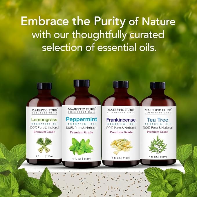 Majestic Pure Peppermint Essential Oil for Diffuser - 4 Fl Oz | 100% Pure and Natural Peppermint Oil for Aromatherapy, Massage, Steam inhalation, Air Freshner, DIY, Soap and Candle Making