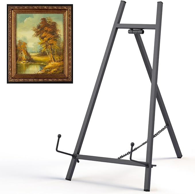 Leinuosen Metal Easel Stand 16.5" H x 8.7" W x 4.3" D Table Top Easel Stand for Display Tripod Art Picture Mirror Modern Plate Holder for Display Book Photo Wedding Sign (Grey,1 Pcs)