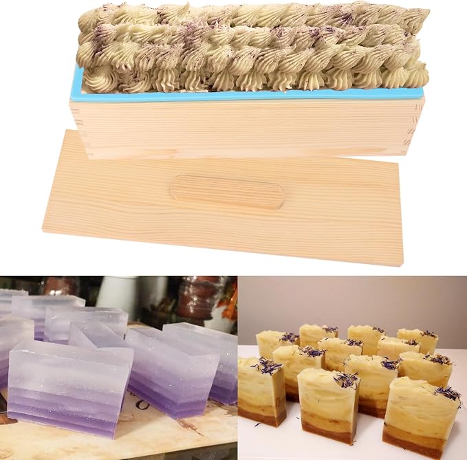 6 Packs Artisan Soap Loaf Wood Box for Soap Making, Blue 42 oz Premium Silicone Loaf Soap moldss with Wooden Box and Lid - Ideal for Large Size Homemade Soaps, Flexible and Heat Resistant