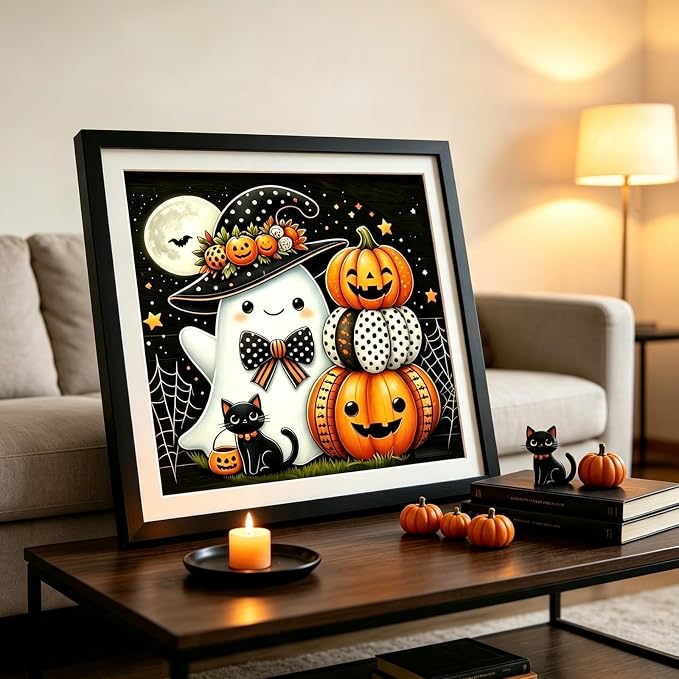 Cute Ghost Pumpkin Diamond Painting Kits for Adults, Halloween Diamond Art