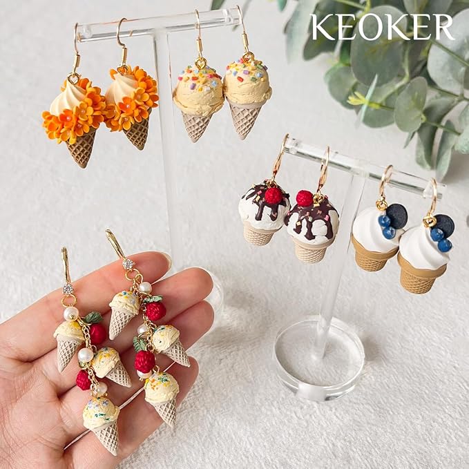 Keoker Ice Cream Polymer Clay Molds, 5 Shapes 3 Sizes Summer Silicone Polymer Clay Earring Molds, Polymer Clay Ice Cream Cone Mold