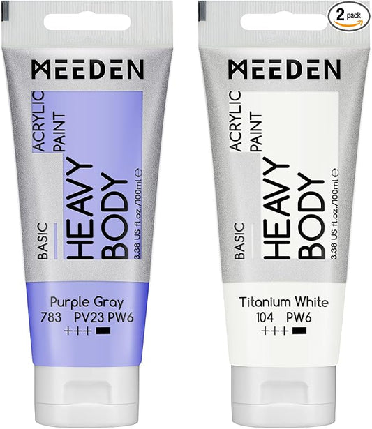 MEEDEN Acrylic Paint Purple Gray: 100ml/3.38oz x 2 with Titanium White | Heavy Body Artist Acrylic Paint Set for Canvas, Wood & Craft, Non-toxic Creamy Art Paint with Titanium White for Mixing