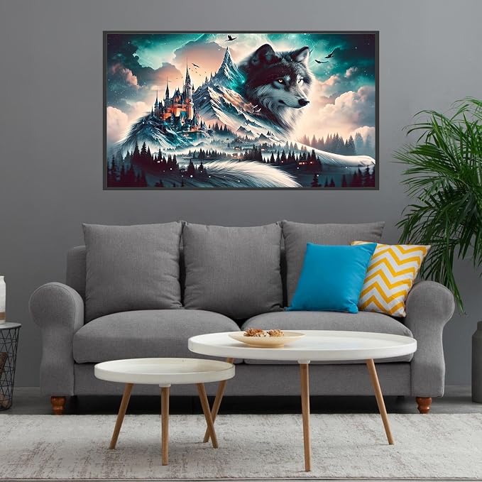 Large Square Drills Diamond Painting Kits, Wolf Diamond Art Square 28x16in | Large Size Diamond Painting Kit Square Drill, 5D Wolf Diamond Art Square Drills Kits for Aldults Home Decor Gifts (70x40cm)