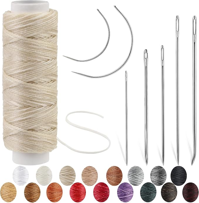 Waxed Thread with Needles 32 Yards, 150D Flat Sewing Waxed Thread