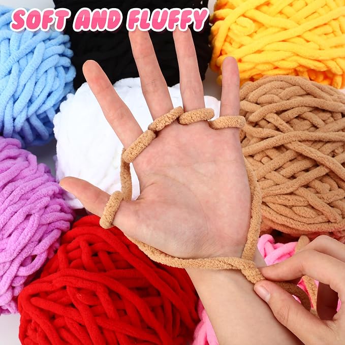 Buryeah 8 Pack Chunky Chenille Yarn for Crocheting, Simple Colors
