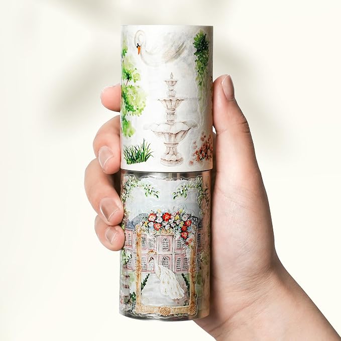 WT Pre-Cut French Courtyard Wide PET Tape, Single Roll, Romantic European Courtyard Style with Floral Designs, Transparent Decorative Tape for Journaling, Scrapbooking, Planner, DIY Crafts