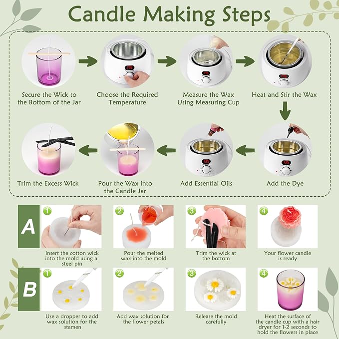 ZEROMX Candle Making Kit for Adult Beginners with Digital Wax Melting Pot | Premium candle craft supplies featuring candle molds & gift boxes. Complete DIY set for home decor and gift giving.