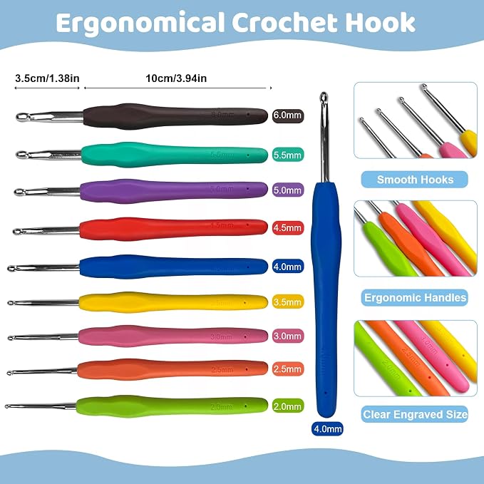 HYHJMISTY Beginner Crochet Kit with Ergonomic Hooks for Adult DIY Gift