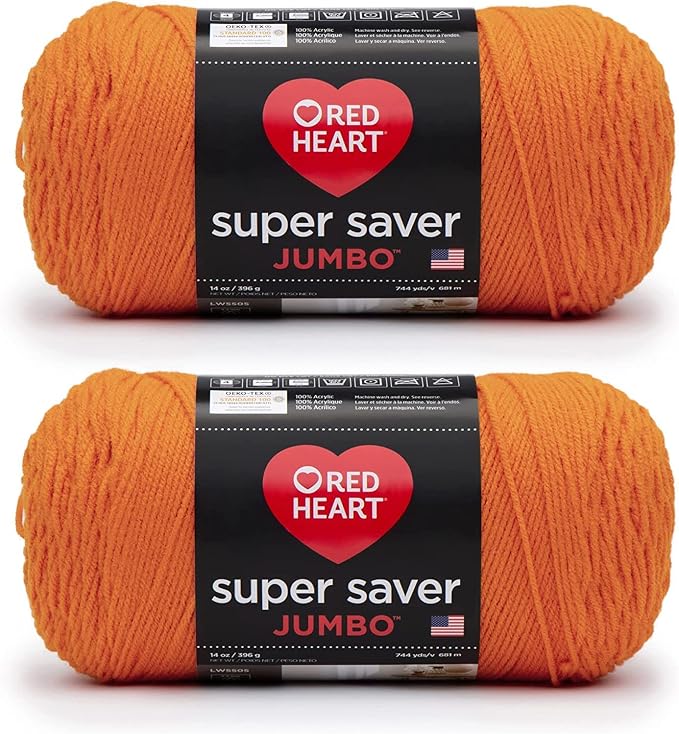 Red Heart Super Saver Jumbo Yarn for Crocheting, Pumpkin, 2-Pack