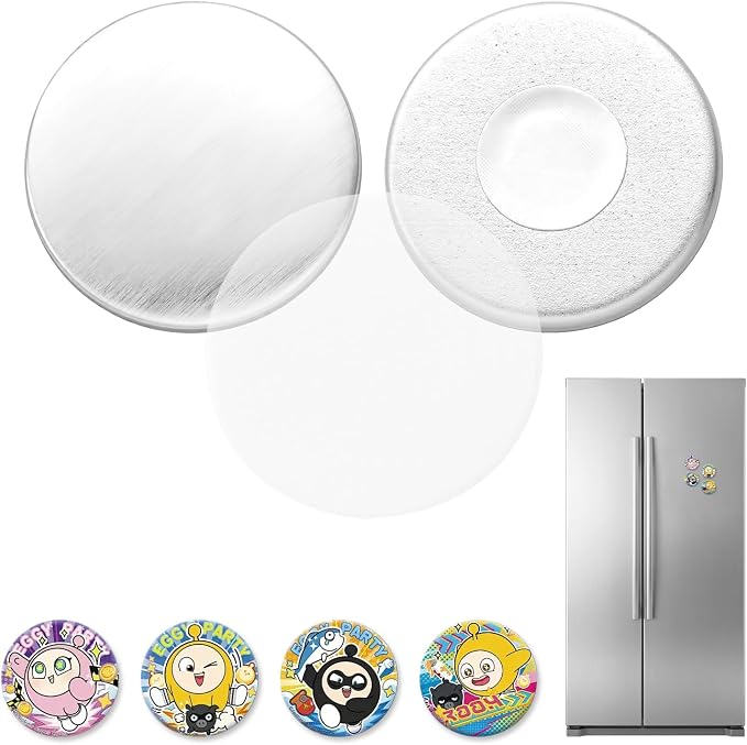 VEVOR Button Maker Supplies 50 Sets 1.25 in / 32 mm Refrigerator Magnets, Button Parts with Magnetic Backs, Metal Shells, Clear Mylar Films, and Blank Circle Papers, for Home DIY and Kitchen Decor