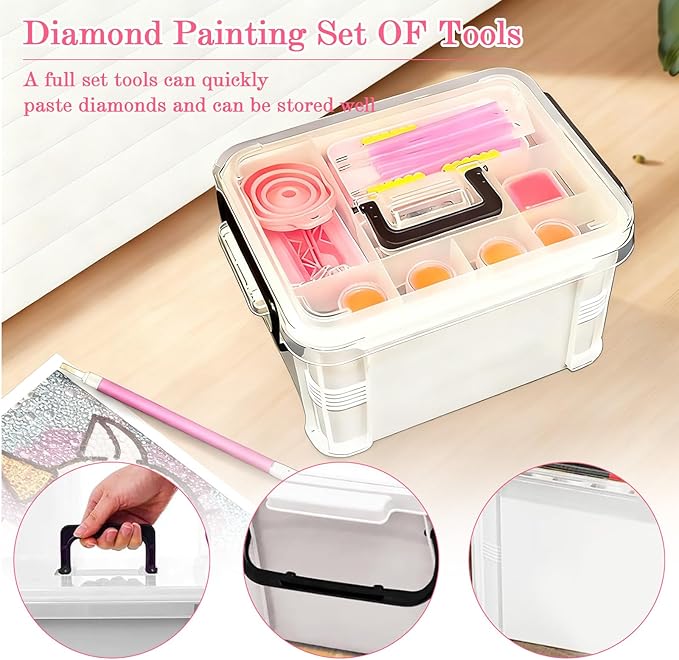 CXJINZE 111 Pcs Diamond Painting Tools Accessories Storage Kit, Pink