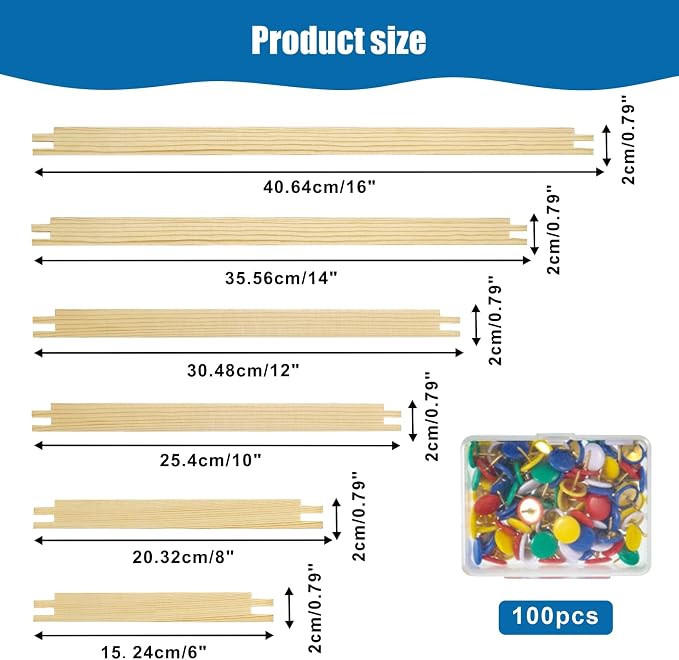 12 Sets Wooden Stretcher Bars for Needlework with 100 Tacks,6 Sizes 24 Pcs
