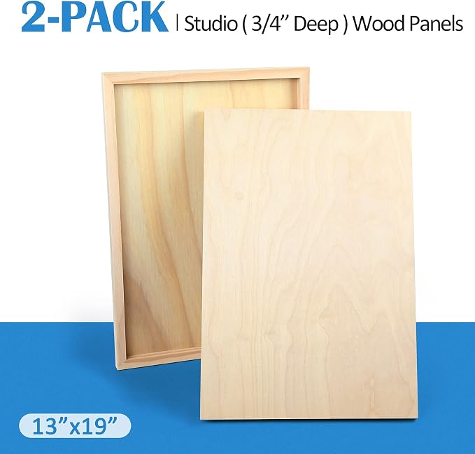 Falling in Art 2 Pack 13x19 Unfinished Birch Wood Panels Kit for Painting | Studio 3/4’’ Deep Wood Canvas, Cradle Boards for Acrylic Pouring, Art, Crafts, Epoxy Resin, Laser Engraving Cutting