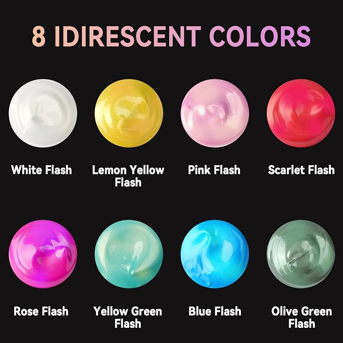 AUREUO Iridescent Acrylic Paint, 8 Colors x 0.71 Fl Oz / 21ml Pearlescent Acrylic Paint Set, Glitter Paint for Canvas, Rocks, Wood, Fabric, Ceramic - Art Paints for Painting