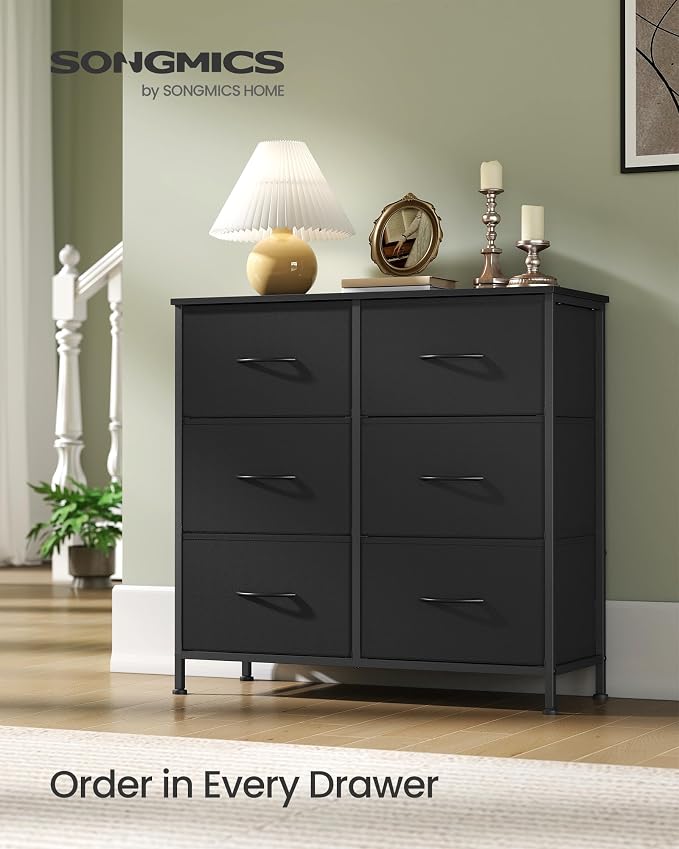 SONGMICS Dresser for Bedroom, Tall Dresser with 6 Fabric Drawers
