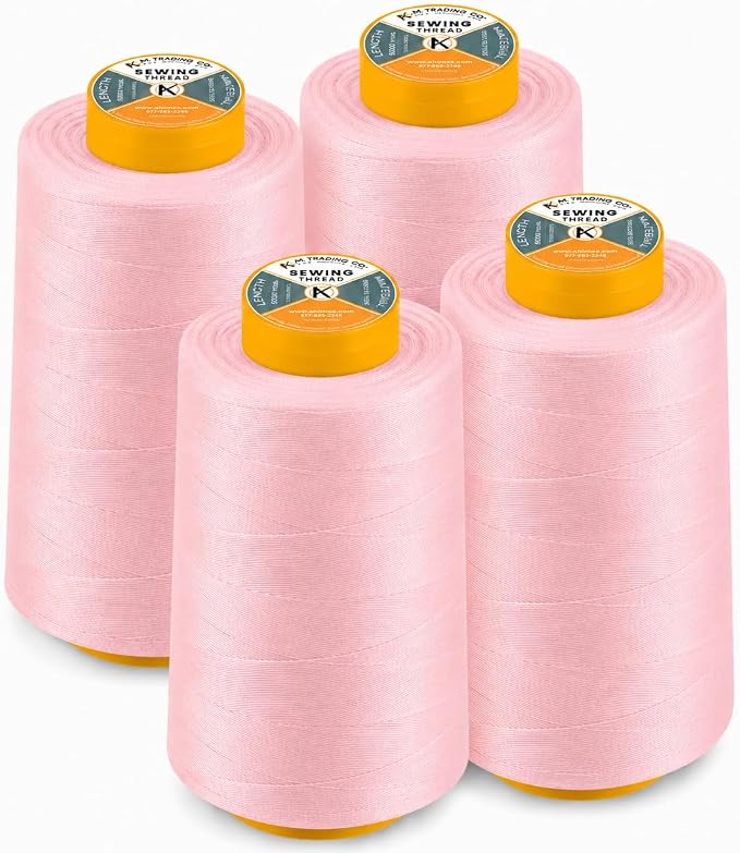 AK Trading 4-Pack Pink All Purpose Sewing Thread Cones (6000 Yards Each) of High Tensile Polyester Thread Spools for Sewing, Quilting, Serger Machines, Overlock, Merrow & Hand Embroidery.