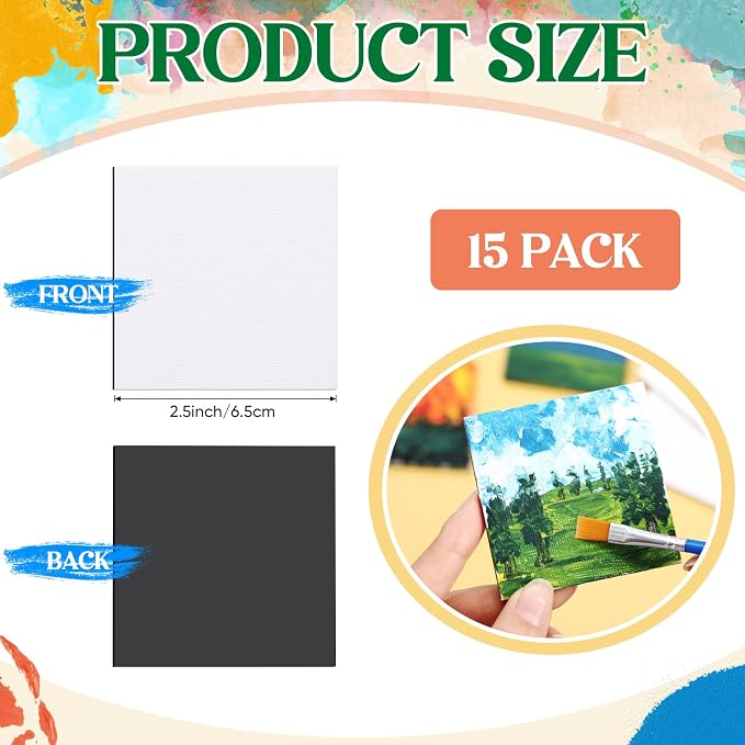 Supervitae 15 Pcs Mini Magnetic Canvas Panel for Painting, 2.5x2.5 Inch Small Canvas Boards with Magnet Square Mini Thin Tile Art DIY Craft Gift for Fridge Locker (White)