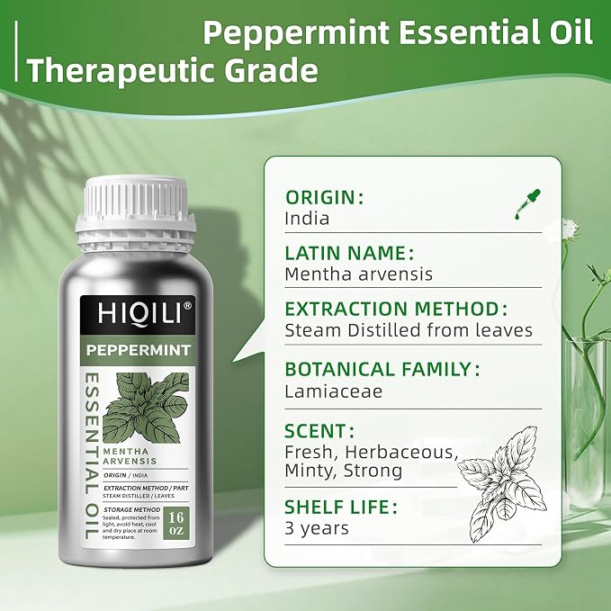 HIQILI Peppermint Essential Oil for Freshening Air, Hair Care & DIY