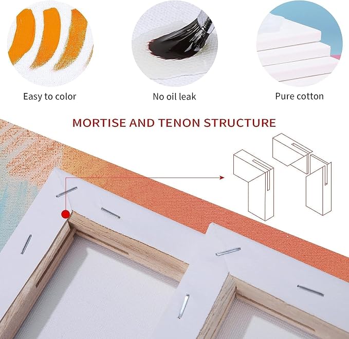 Canvases for Painting, 40x30, 30x20,20x15, 8 Set Canvas with Palette & Tape