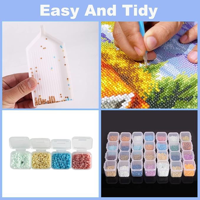 Ecurfu Diamond Painting Bead Storage Containers, 28 Girds 2 Pack, Diamond Art Organizer Box, Embroidery Storage with Label Stickers