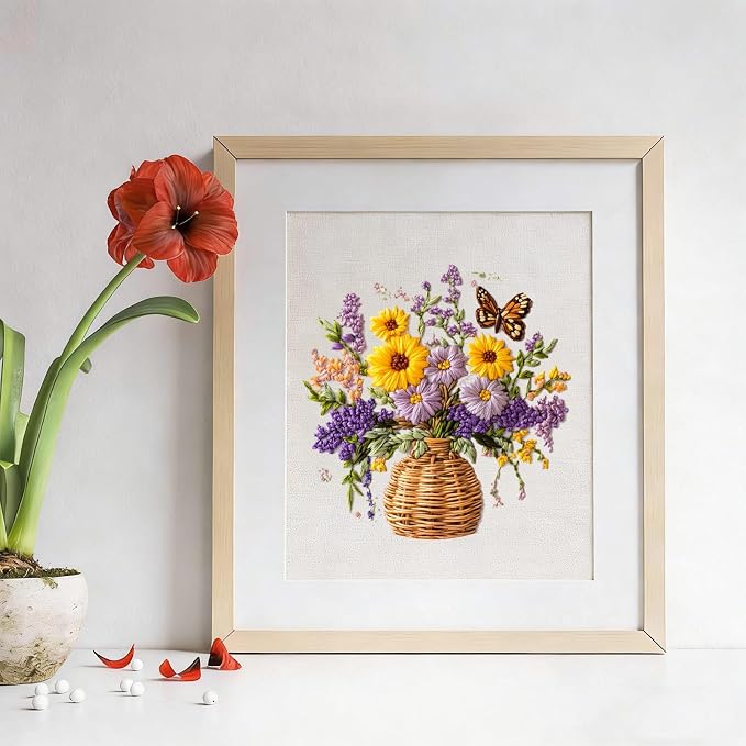 LYMIGER 3 Packs Embroidery Kit for Adults, Embroidery for Beginners (Vase)