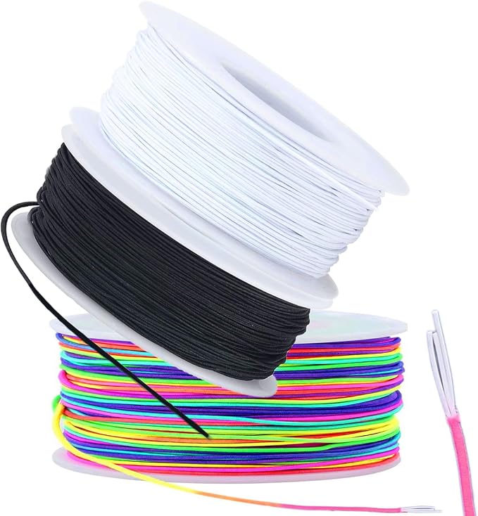 1.0mm Elastic Bracelet String Cord, Crystal Stretch Bead Cord for Bracelets Jewelry Making, Clear Stretchy Elastic String for Beading, Transparent Thread (1.0MM(Black)/165ft)