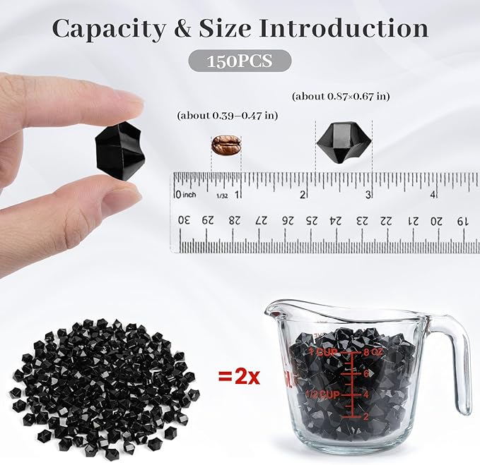 DOMESTAR Black Fake Ice Rocks, 150 PCS Acrylic Crystal for Vase Fillers