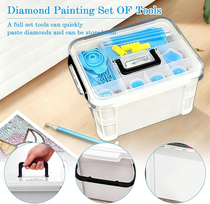 CXJINZE 111 Pcs Diamond Painting Tools Accessories Storage Kit,Blue