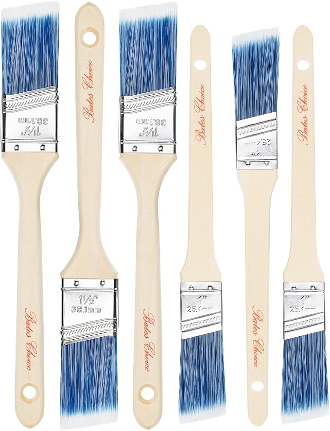 Bates - Angle Paint Brushes, 1" & 1.5", Wood Handle Stain Brushes for Walls & Furniture