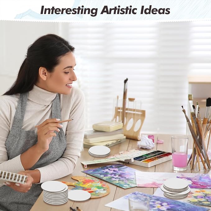 Engrowtic 50 Pcs Magnetic Painting Canvas Panels, 3 in, Round