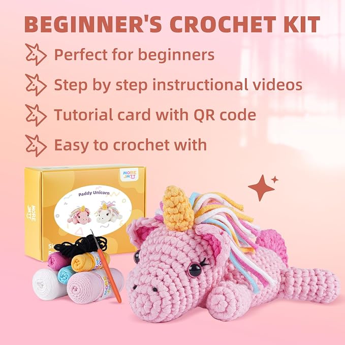 MOREJMTT Crochet Kit for Beginners, Learn to Crochet, Include Easy Knitting Soft Yarn, Step-by-Step Video Tutorial, Hook, Holiday Birthday Gift for Adults (Unicorn)