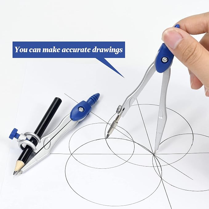 Unjoo Geometry Set 10 Pcs, Compass and Protractor for Students(Navy Blue) | Shatterproof Storage Box,Rulers,Protractor,Compass,Eraser,Pencil Sharpener,Lead Refills,Pencil,for Classroom, Back to School