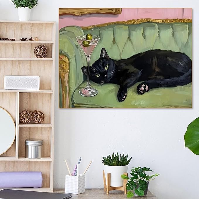 Black Cat Diamond Art Kits for Adults Diamond Painting Kit for Beginner | 5D Animal DIY Funny Vintage Diamond Dots Full Drill Crafts for Gem Art Dot Art for Adults Home Wall Decor for Teens 12x16 in