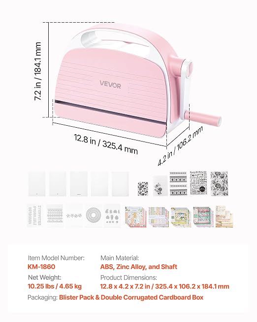 VEVOR Manual Die Cutting and Embossing Machine, 6" Opening, Portable Die Cut Machine Set with Cutting Dies, Embossing Folders, Paper Sheets, Cutting Plates, for Scrapbooking, Card Making, Crafting
