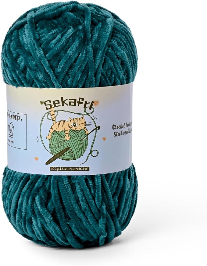 Fuzzy Chenille Yarn for Crocheting, Fluffy Amigurumi Crochet Yarn for DIY Craft/Hat/Shoes, (100g/197yds) Soft Velvet Baby Blanket Yarns（Sapphire Blue）