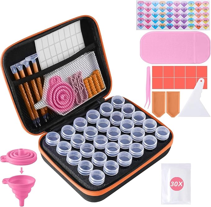 LYMUSUMI 30 Slots Diamond Art Storage Containers Painting Accessories Tools | Portable Bead Storage Boxes for Diamond Painting for Adults（Orange）