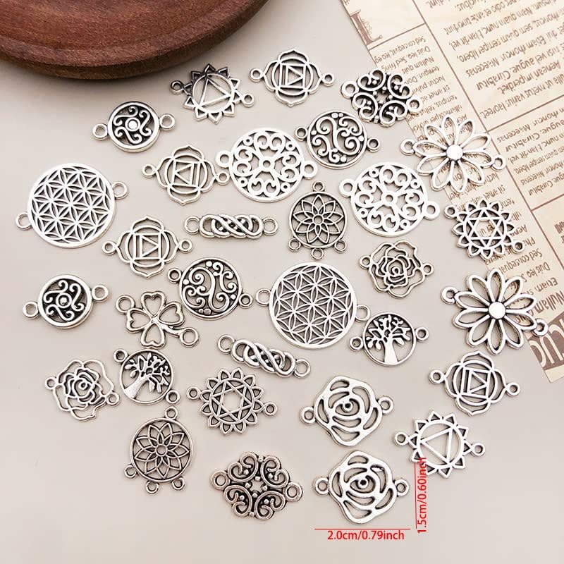 WOCRAFT 120pcs Antique Silver Flower Connector Charms for Jewelry Making Alloy Link Charms for DIY Crafts (SN044)