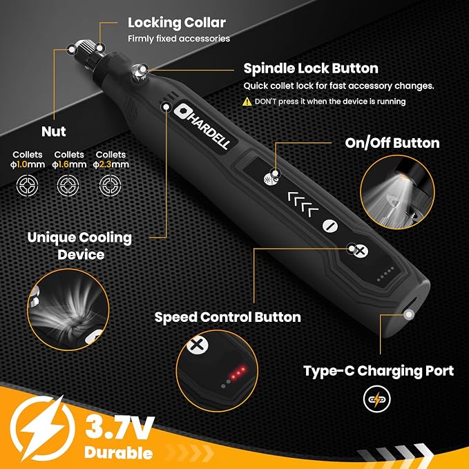 HARDELL Mini Cordless Rotary Tool Kit, 5-Speed for 3D Printer Sanding | Engraving Pen, 69 Accessories, 5000-18000RPM, 2000mAh, LED Light, for Precision Polishing, Drilling, Carving, DIY Crafts