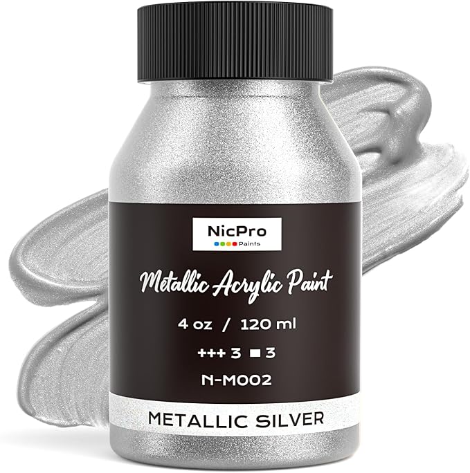 Nicpro Metallic Silver Acrylic Paint, 4oz/120ml Silver Leaf Paint