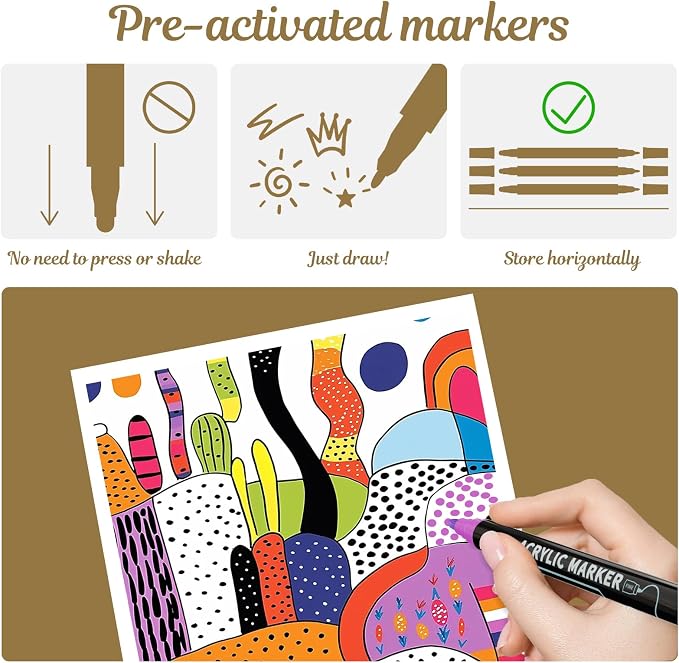 nauets 24 Colors Precision Dual Tip Acrylic Paint Markers Pens - Dot & Fine | Works on Rock, Wood, Fabric, Canvas, Glass, Scrapbook, Paper, Ceramic, Egg, DIY Craft Art Gift - Classroom & School Supplies